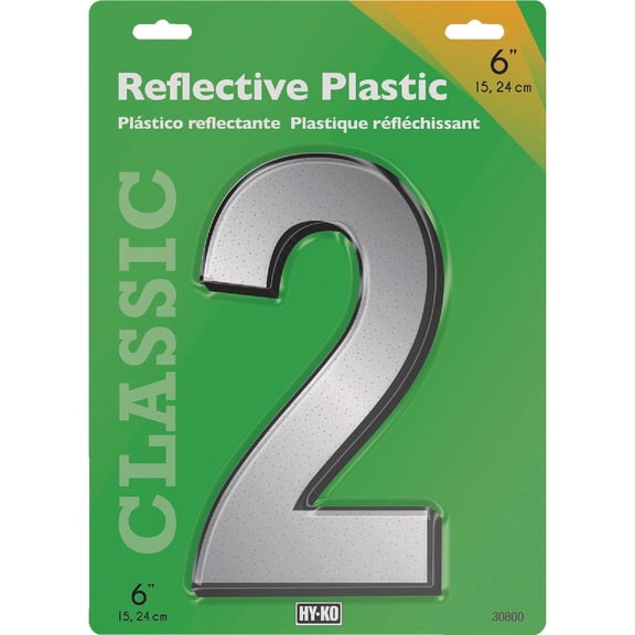 Hy-Ko 6 Classic Reflective Plastic House Number, Modern Raised Numbers for Exterior House, Durable Convenient Marking for Home Address with Included Mounting Hardware for Simple Installation