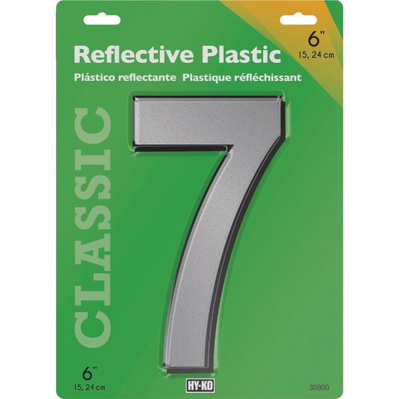 Hy-Ko 6 Classic Reflective Plastic House Number, Modern Raised Numbers for Exterior House, Durable Convenient Marking for Home Address with Included Mounting Hardware for Simple Installation
