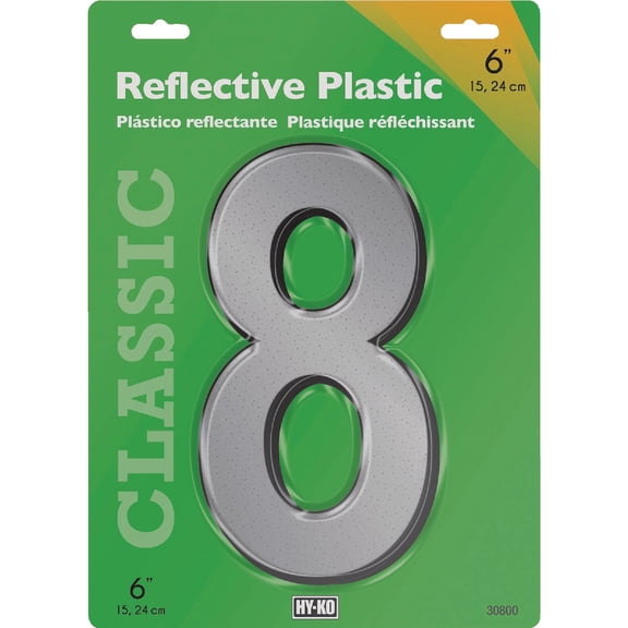 Hy-Ko 6 Classic Reflective Plastic House Number, Modern Raised Numbers for Exterior House, Durable Convenient Marking for Home Address with Included Mounting Hardware for Simple Installation