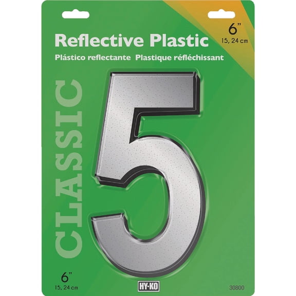 Hy-Ko 6 Classic Reflective Plastic House Number, Modern Raised Numbers for Exterior House, Durable Convenient Marking for Home Address with Included Mounting Hardware for Simple Installation