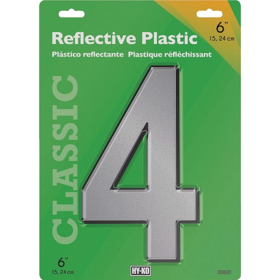 Hy-Ko 6 Classic Reflective Plastic House Number, Modern Raised Numbers for Exterior House, Durable Convenient Marking for Home Address with Included Mounting Hardware for Simple Installation