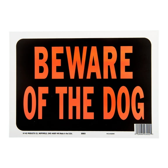 Hy-Ko 8.5 x 12 inch Plastic Beware of The Dog Sign Orange and Black