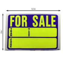 Hy-Ko 9” x 12” Auto for Sale Static Yellow Cling Sign, Vinyl Peel and Stick, Removable, Text Box
