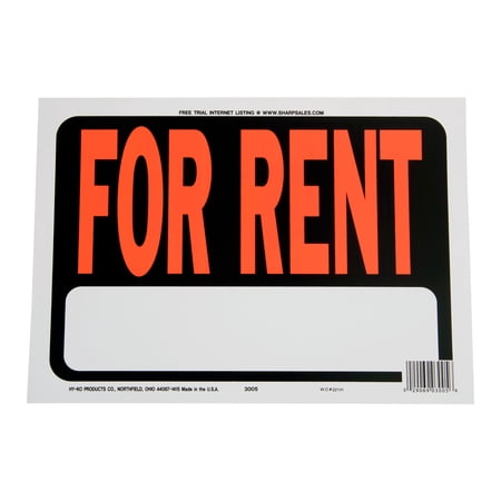 Hy-Ko 9x12 inch Plastic For Rent Sign, Black and Orange, Pack of 10, Weather-Resistant