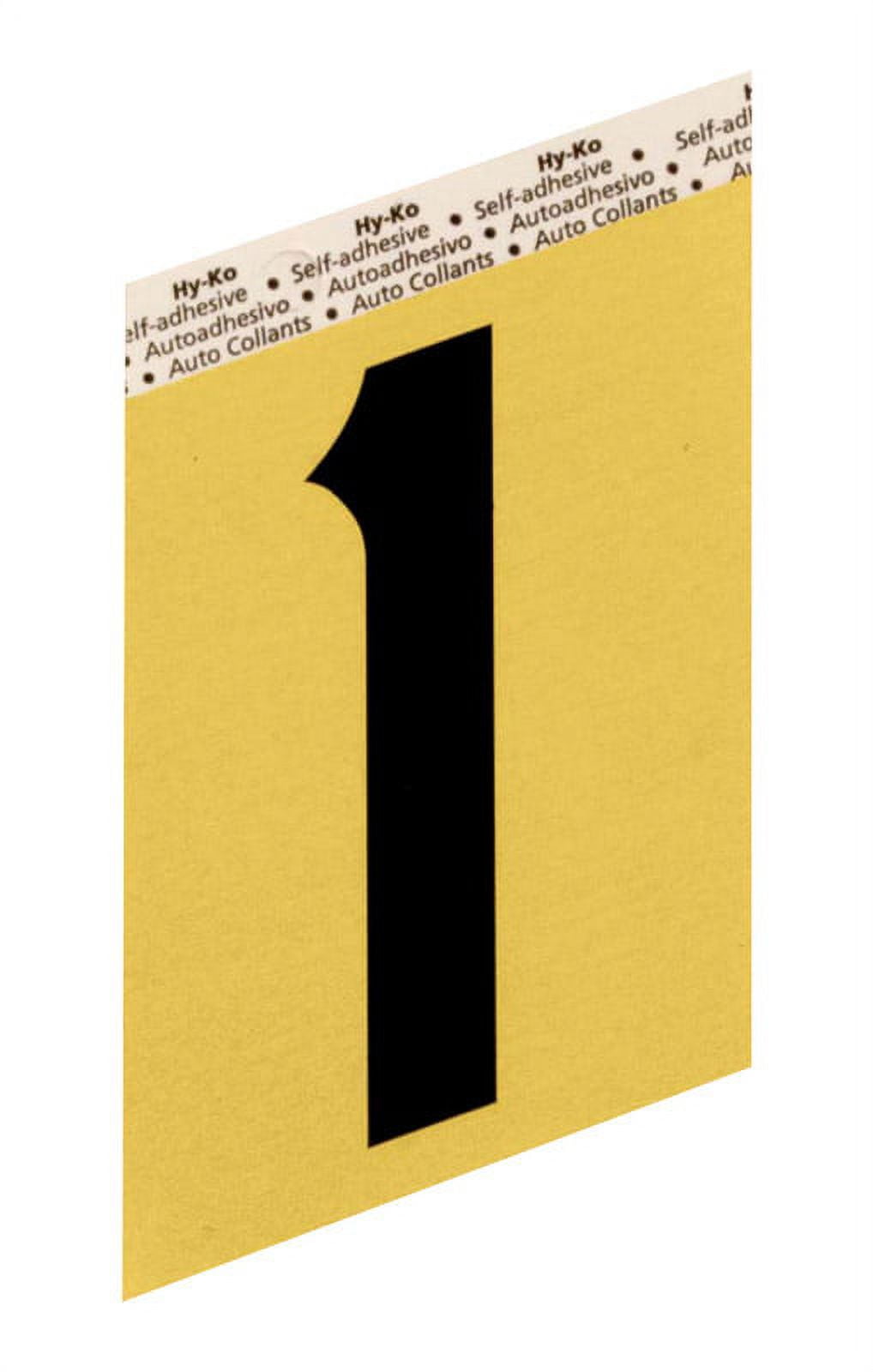Hy-Ko Aluminum Number 1 Black On Gold Self-Adhesive 3-1/2" Pack of 10