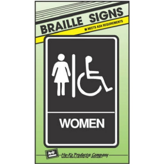 Hy-Ko Braille Ada Sign Black 6" X 9" Handicap Women Plastic Pack of 3
