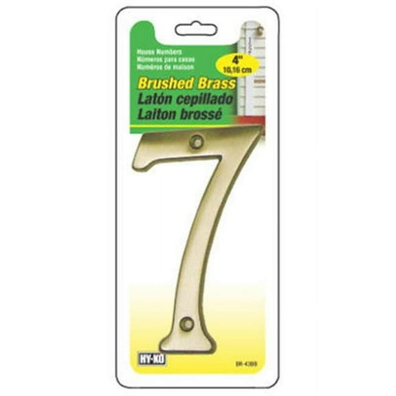 Hy-Ko Brass 4 Inch Address Number 7 Brushed Brass - Weather-Resistant - 1 Piece