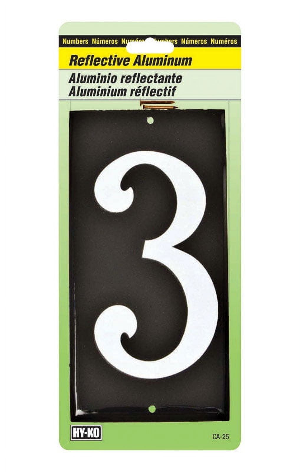Hy-Ko CA-25/3 Reflective Aluminum House Number 3 Sign, 3-1/2
