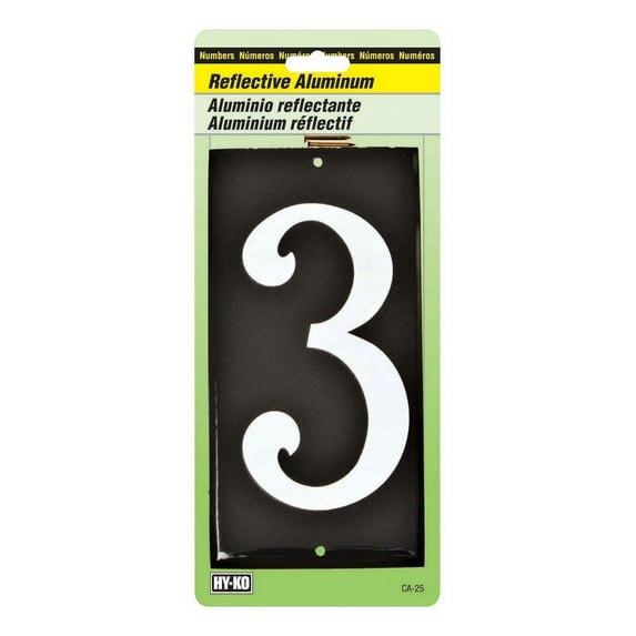 Hy-Ko CA-25/3 Reflective Aluminum House Number 3 Sign, 3-1/2"