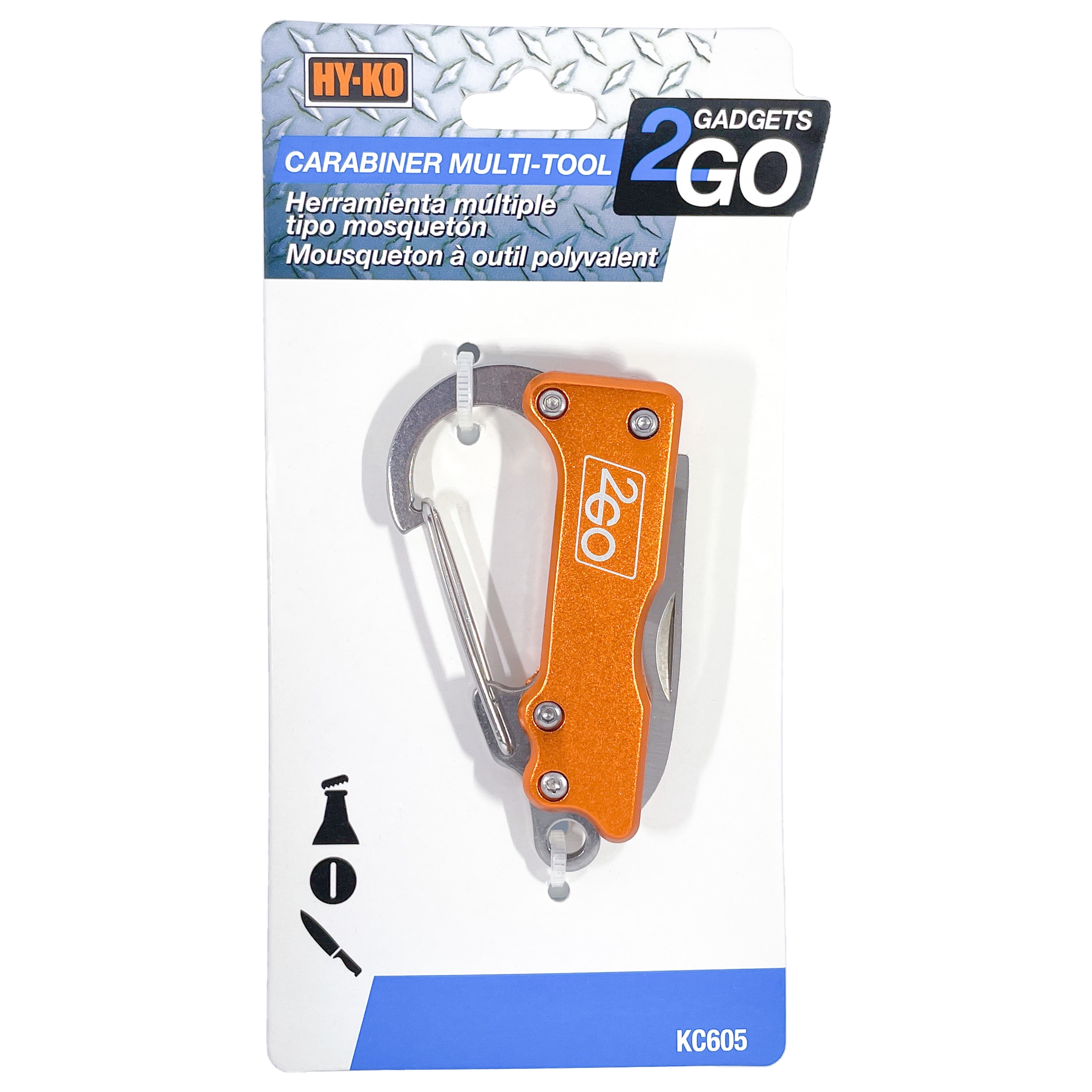 Hy-Ko Carabiner Multi-Tool Metal Key Chain with Stainless Steel