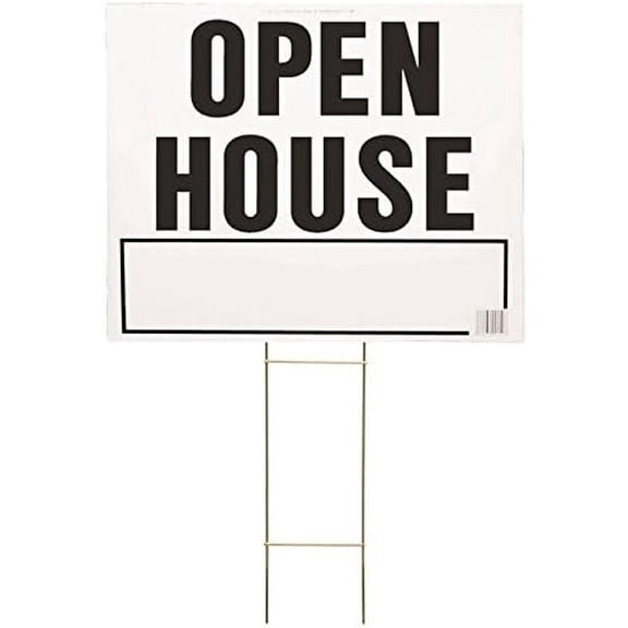 Hy-Ko Corrugated Plastic Lawn Sign With Mounting Bracket Black 20" X 24" Open House