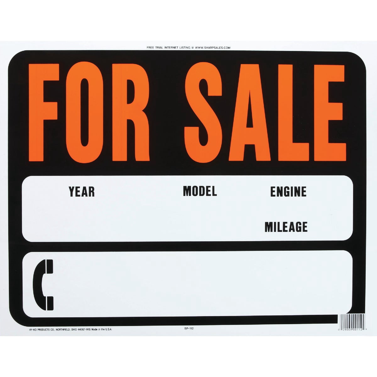 Hy-Ko English Auto for Sale Sign Plastic 15 in. H x 19 in. W