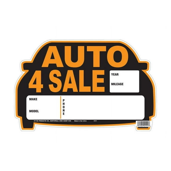 HY-KO PROD CO "Auto for Sale" Sign, Orange & Black, Polystyrene, 9 x 14-In. 22121