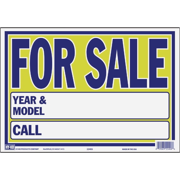 Hy-Ko Auto For Sale Sign Neon - Multicolor, 9 x 13  Residential Use, Standard Application