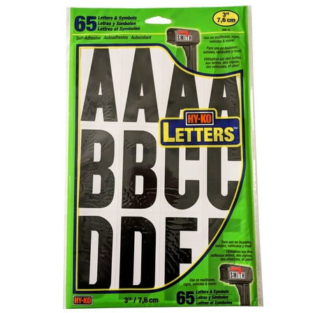 Hy-Ko MM-4L 3" Vinyl Letter Set, 57-Piece, Black Characters on White Background