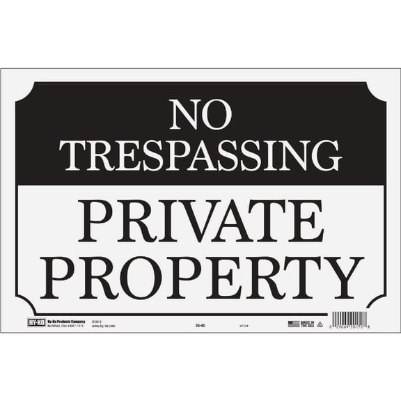 Hy-Ko No Trespassing Sign - Single Pack