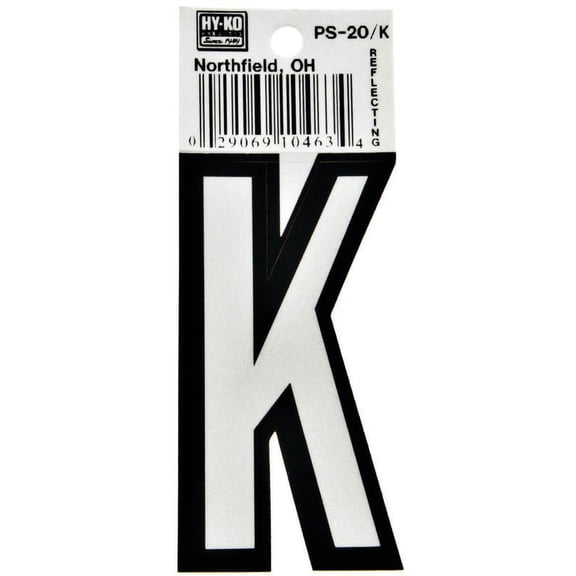 Hy-Ko PS Reflective Self-Adhesive Weather Resistant House Letter, K, 1-3/4 in W