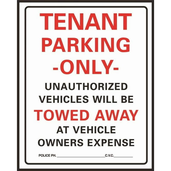 HY-KO 701 Parking Sign, Rectangular, Black/Red Legend, White Background, Plastic, 15 in W x 19 in H Dimensions
