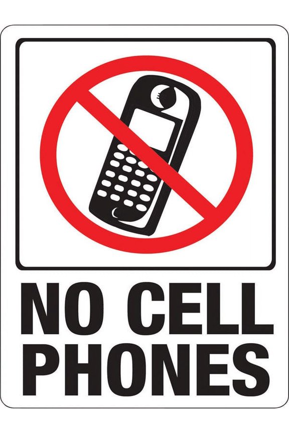 Plastic No Cell Phones Sign White 9 x 12 Polystyrene