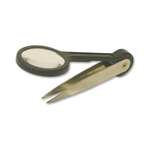 Hy-Ko Prod KB341-BKT Nickel Plated Tweezers with Attached Magnifying Lens Bucket, 3.5-In., 30-Pc.
