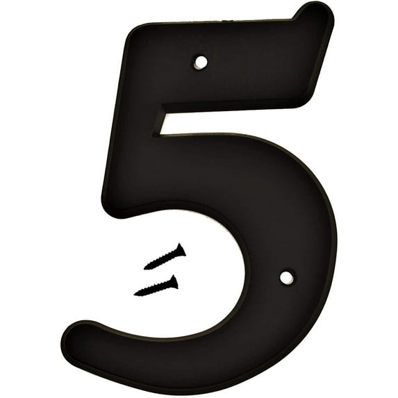 Hy-Ko Products 30205 Plastic House Number 5 FIVE 6" High, Black, 1 Piece