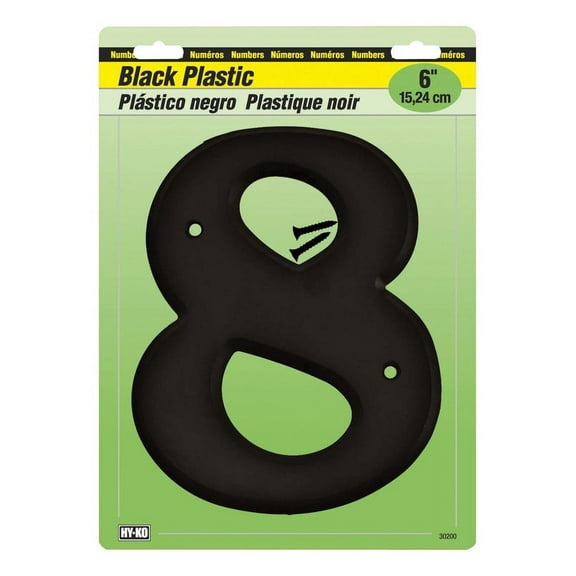 Hy-Ko Products 30208 Plastic House Number 8 EIGHT 6" High, Black, 1 Piece