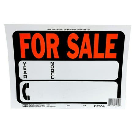 Hy Ko Products 3031 9 x 12 in. Auto For Sale Sign