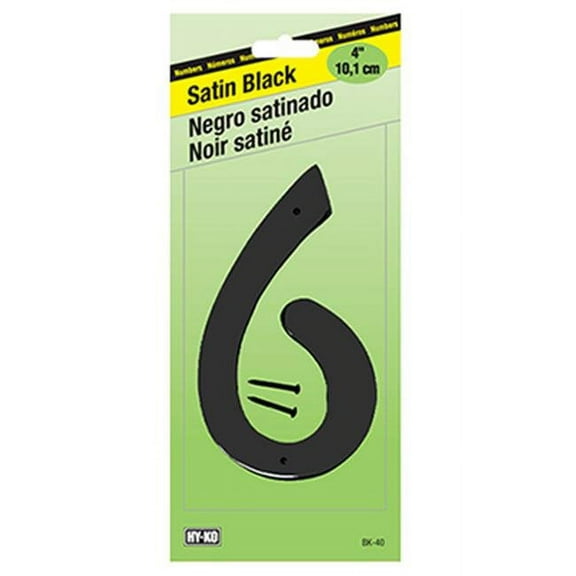 Hy-Ko Reflective Plastic Number 6 - Black, 6 In.
