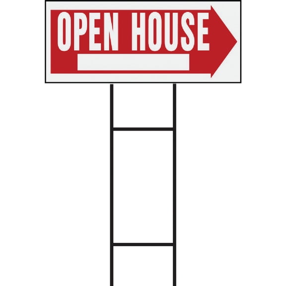 Hy-Ko Products RS-803 Open House Corrugated Plastic Sign w/H Bracket 9.25" x 24" Red/White, 1 Piece