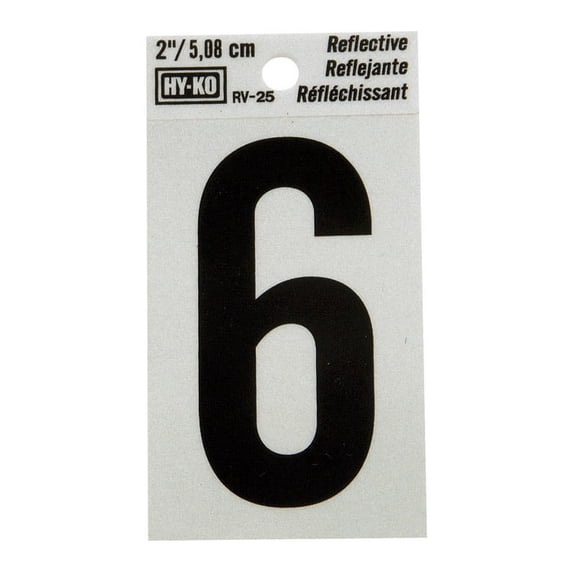 2" Black Reflective Adhesive Vinyl Number 6 Silver Background, Pack of 10