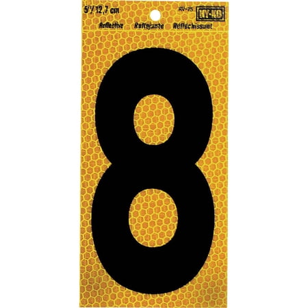 Hy-Ko Products RV-75-8 5 in. Black, Yellow Reflective Plastic Number 8