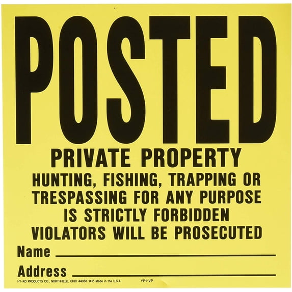 Hy-Ko Products YP-1VP Posted Private Property Plastic Sign 10 PC Value Pack, 11" x 11", Yellow
