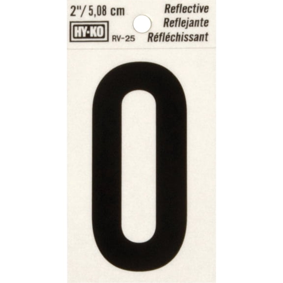 Hy-Ko Self-Stick Reflective Number 0 - Vinyl, Black Finish - 2 In.