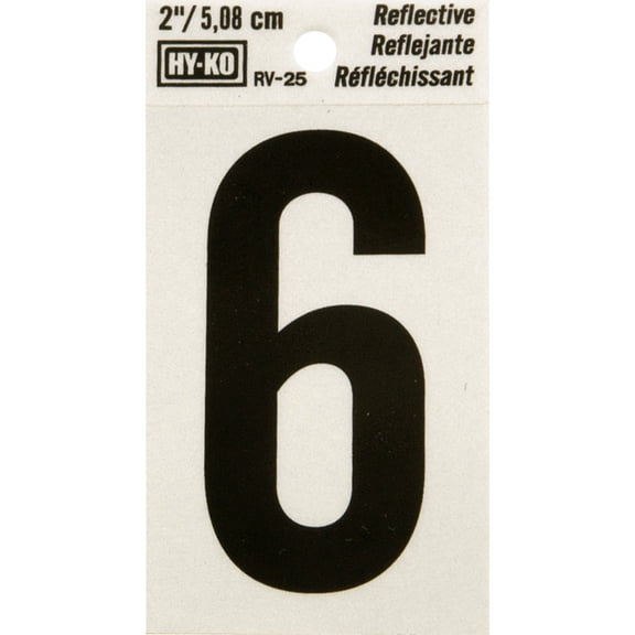 Hy-Ko RV-25/6 2" Black Vinyl Self-Stick Reflective Number 6