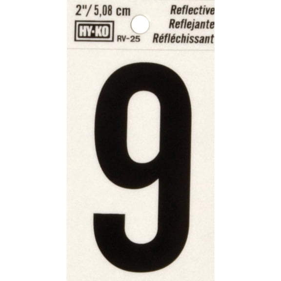 Hy-Ko Reflective Self-Adhesive House Number - Weather-Resistant Vinyl - 1 Piece, 2", Black