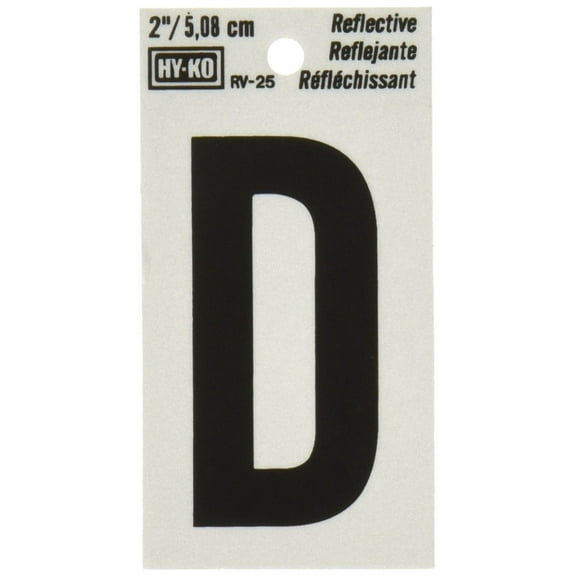 Hy-Ko Vinyl Reflective Letter D Sticker - Self-Stick, Removable - 2", Black
