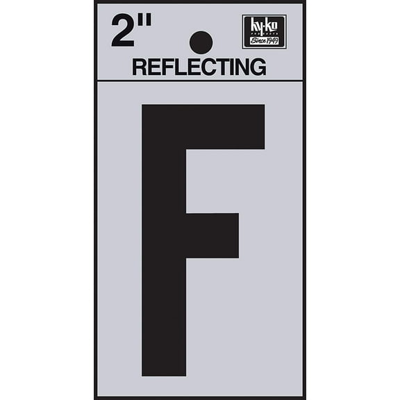 Hy-Ko RV-25/F RV Reflective Self-Adhesive Weather Resistant House Letter, F, 2", Black