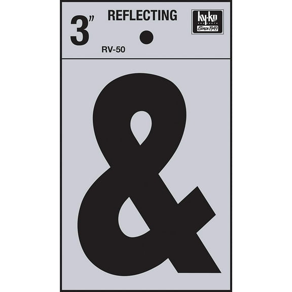 Hy-Ko Vinyl Reflective Self-Stick Ampersand Symbol Sticker - 1 Piece, 3 Inch, Black