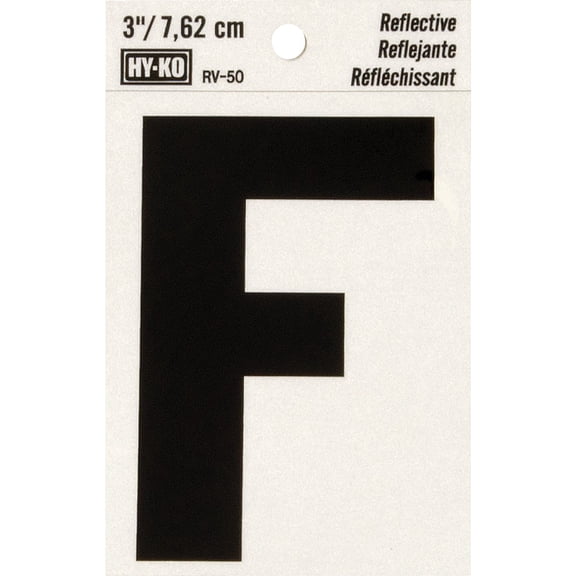Hy-Ko Self-Stick Reflective Letter F - Vinyl, Self Adhesive - 1 Piece, 3", Black