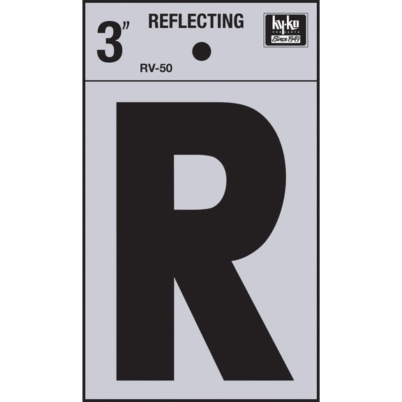 Hy-Ko Vinyl Self-Stick Reflective Sticker R - Removable, Weather Resistant - 3", Black