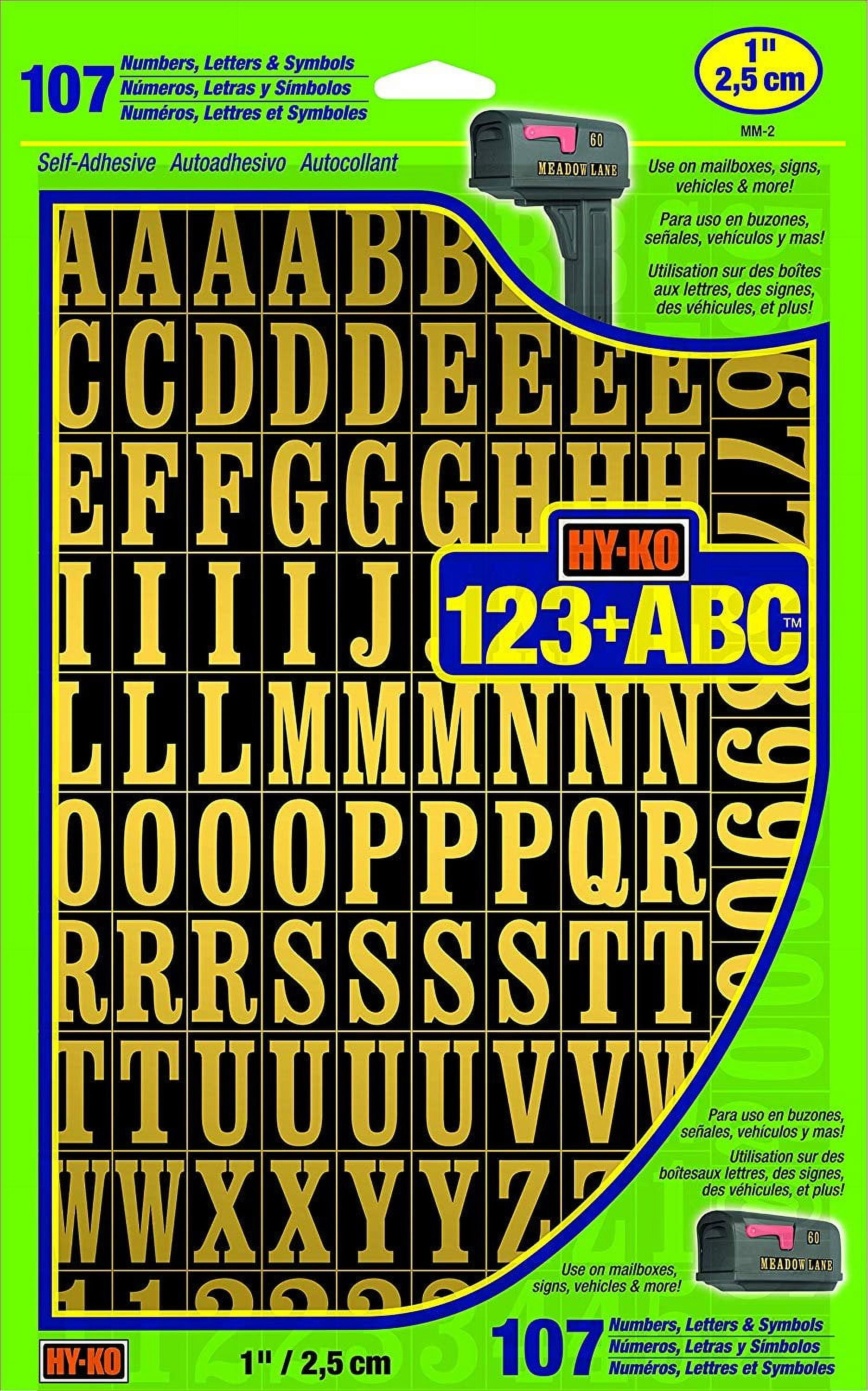 HyKo SelfAdhesive Vinyl Numbers and Letters 1" High, Black & Gold