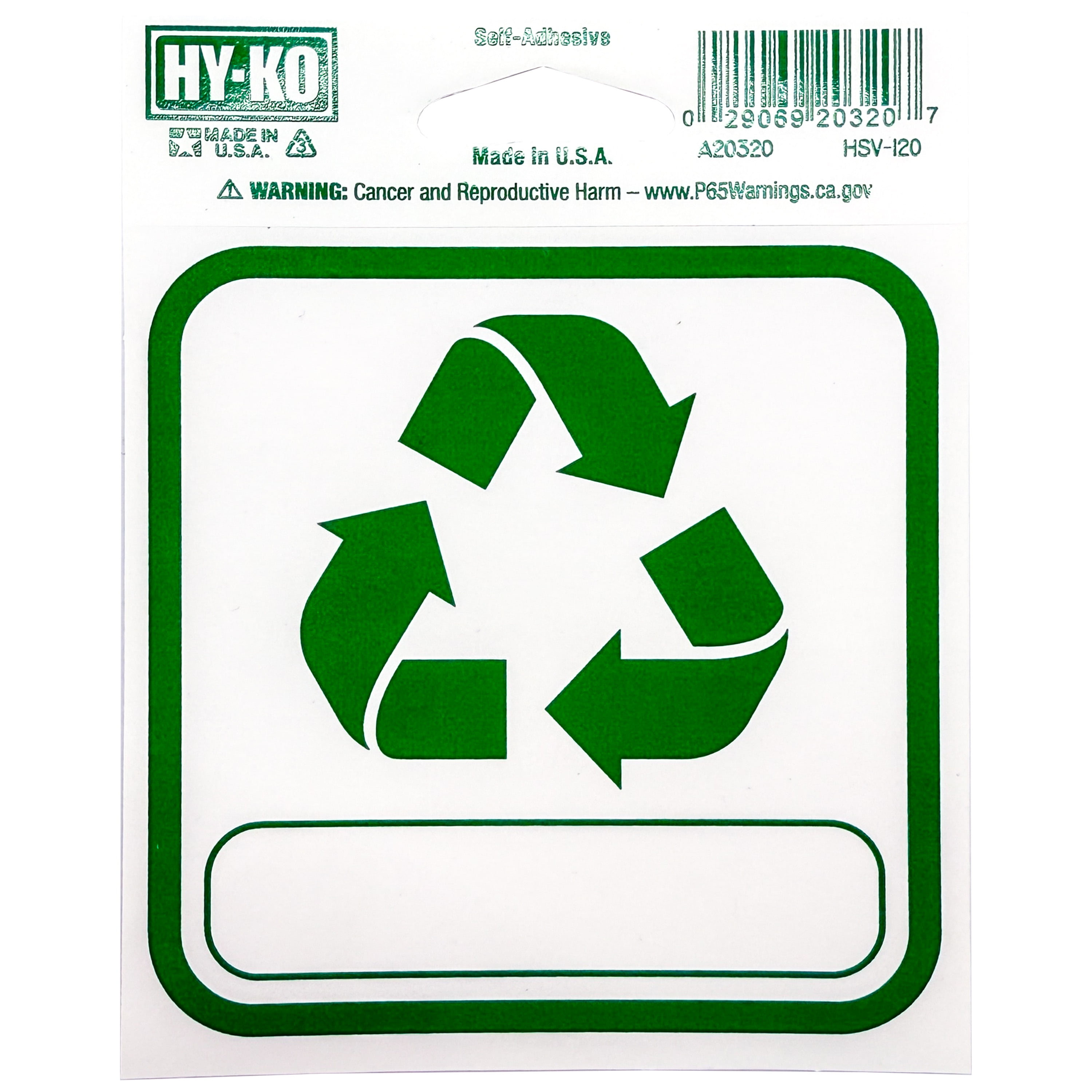 Hy-Ko Self Adhesive Vinyl Recycle 4"x4" Sticker