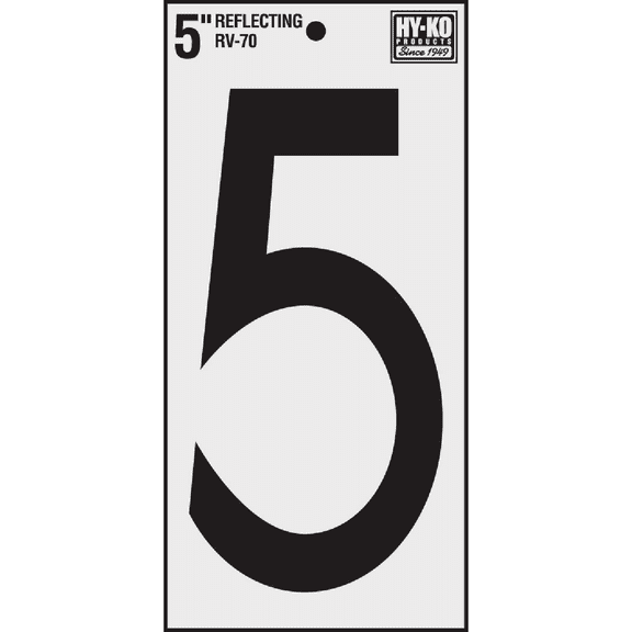 Hy-Ko RV-70/5 Reflective Self-Adhesive Vinyl Number, 5"