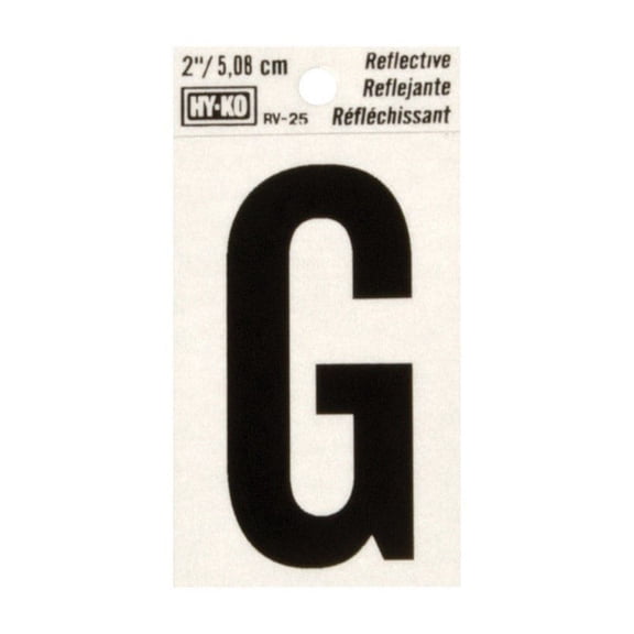 Hy-Ko Vinyl Letter Reflective G Black White Self-Adhesive 2" Pack of 10