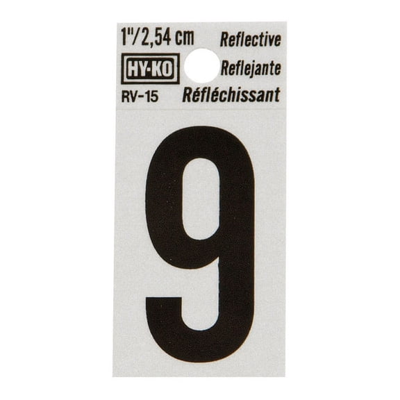 Hy-Ko Vinyl Number Reflective 9 Black 1-1/4" Pack of 10