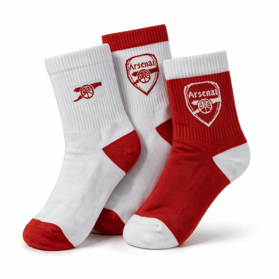 Hy‑Pro Arsenal FC 3‑Pack Crew Socks – Red/White, Official Licensed Soccer Fan Gear (Fits Shoe Sizes 8.5–12)