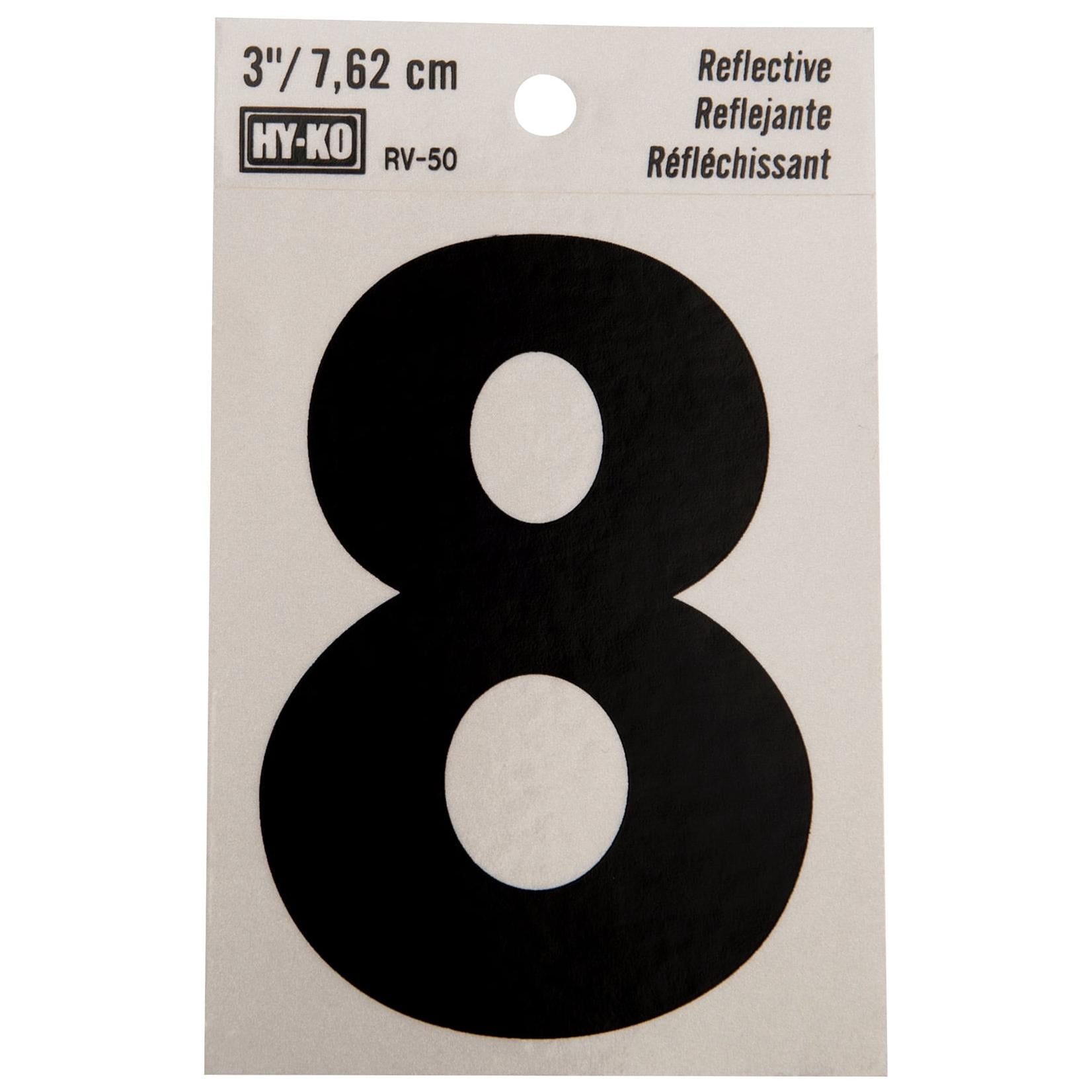 Hy-ko 3 reflective vinyl self-adhesive sticker number 8, 7 Pack
