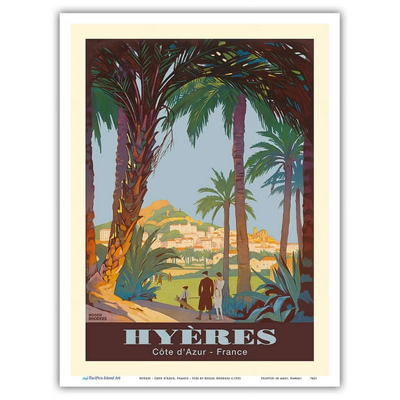 Hyères - Cote d’Azur France - Paris Lyon Mediteranée (PLM) - Vintage Railroad Travel Poster by Roger Broders c.1931 - Master Art Print (Unframed) 9in x 12in