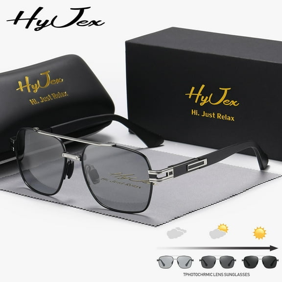HyJex Unisex Fashion Casual Full Frame Photochromism Sunglasses Hiking Frog Frame Polarized Sunglasses UV400