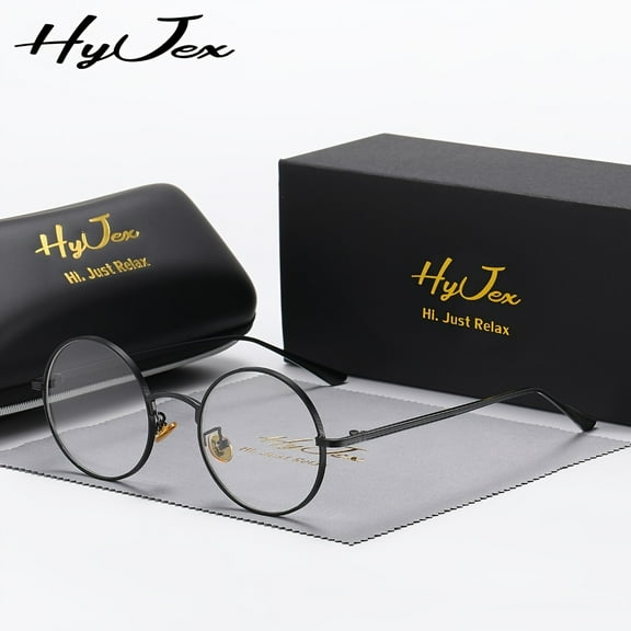 HyJex Unisex Metal Round Frame Glasses, Vintage Punk Style, Personalized Plain Glasses